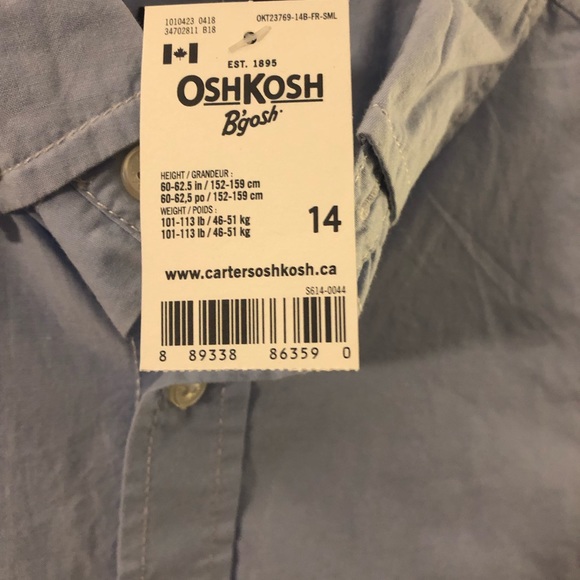 OshKosh long sleeve button down shirt boys 14 NWT - Picture 6 of 7